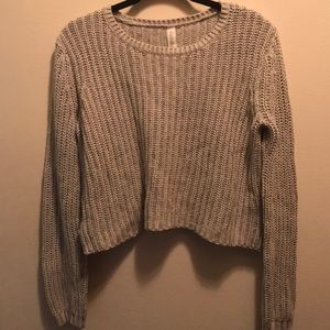 Heather grey cropped long sleeve sweater